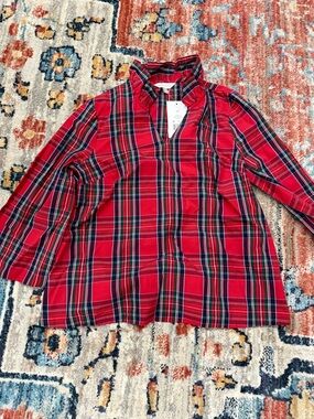 crown & ivy Red Plaid Shirt with Green and Navy Accents